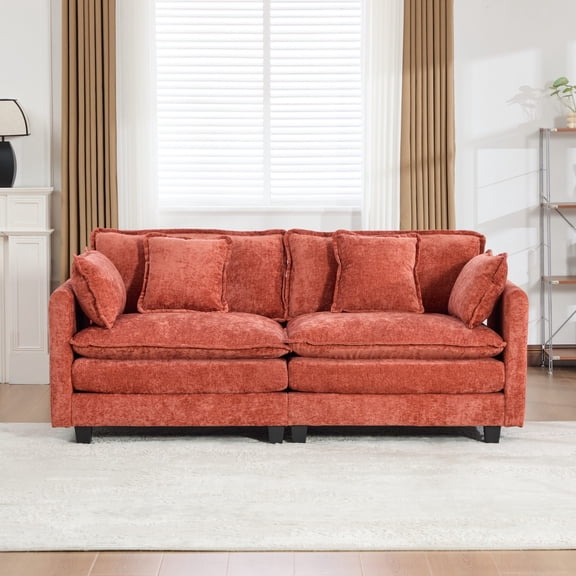 Loveseat, Modern Sectional Couch, for Living Room Bedroom and Apartment, Comfy Double Layer Upholstered Seat Cushion, Breathable Chenille Fabric (Orange)