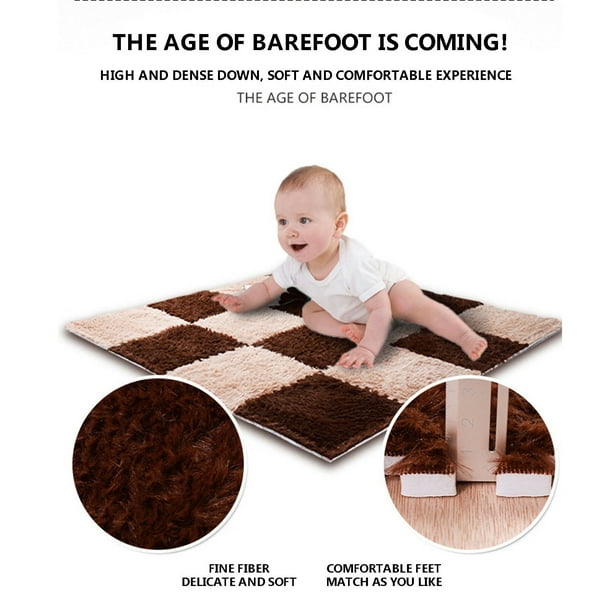 Tapis de sol en mousse pelucheuse - Carreaux carrés emboîtables - 30,5 x 30,5 x 1 cm - Tapis puzzle souple et durable - Assemblage facile - Idéal pour