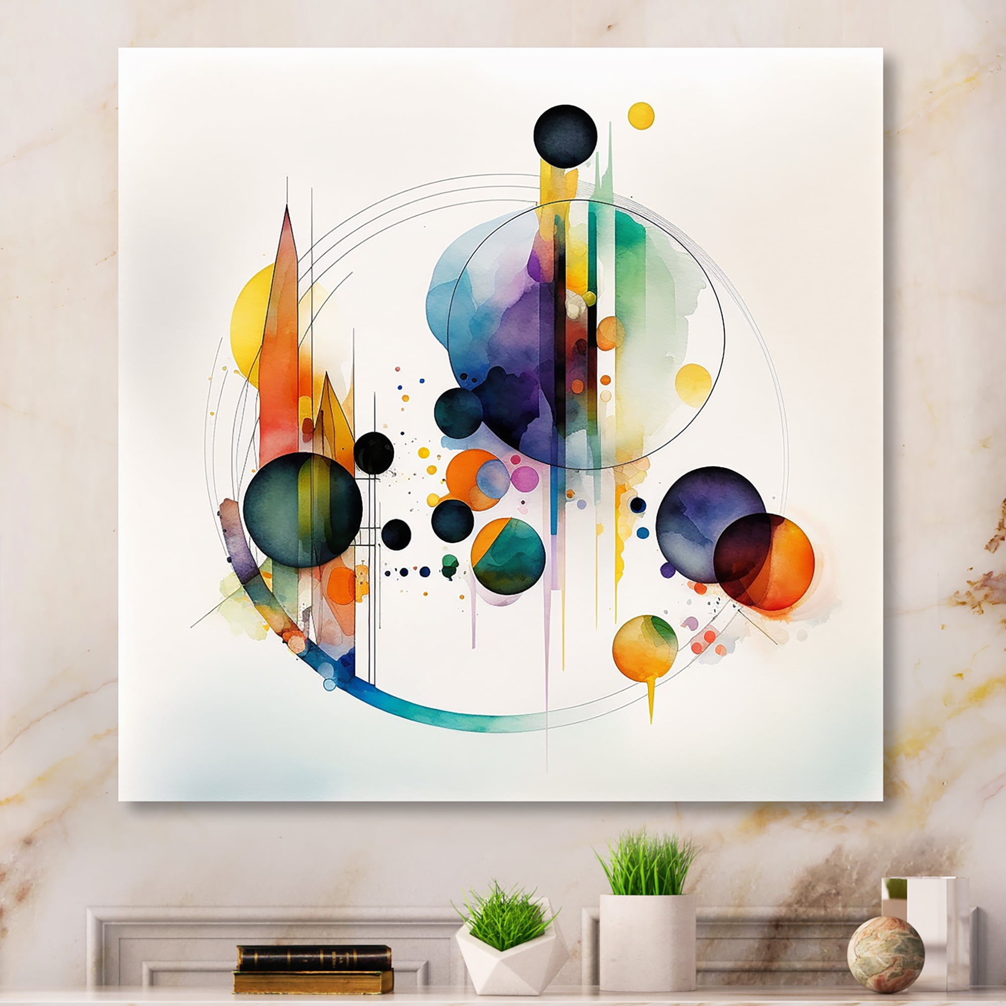 Designart Multi-Color Watercolor Geometric Art I Canvas Wall Art