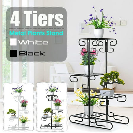 Demountable Metal 4 Tiers Plant Rack Indoor Floor Model Flower Potted Plant Stand 33 Inch Height -
