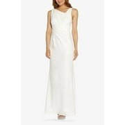 Adrianna Papell Asymmetrical Neck Sleeveless Gathered Side Zipper Side Sequined Beaded Back Stretch Crepe Dress-IVORY / 2