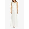 Adrianna Papell Asymmetrical Neck Sleeveless Gathered Side Zipper Side Sequined Beaded Back Stretch Crepe Dress-IVORY / 4