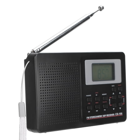 M Buder CS-106 Full Band Portable Pocket Radio Mini FM/AM/SW/MW Receiver Digital Clock with Earphone Multi-Band Stereo Audio Tuning Device for Travel & Home (15 inches / 38.1 cm)