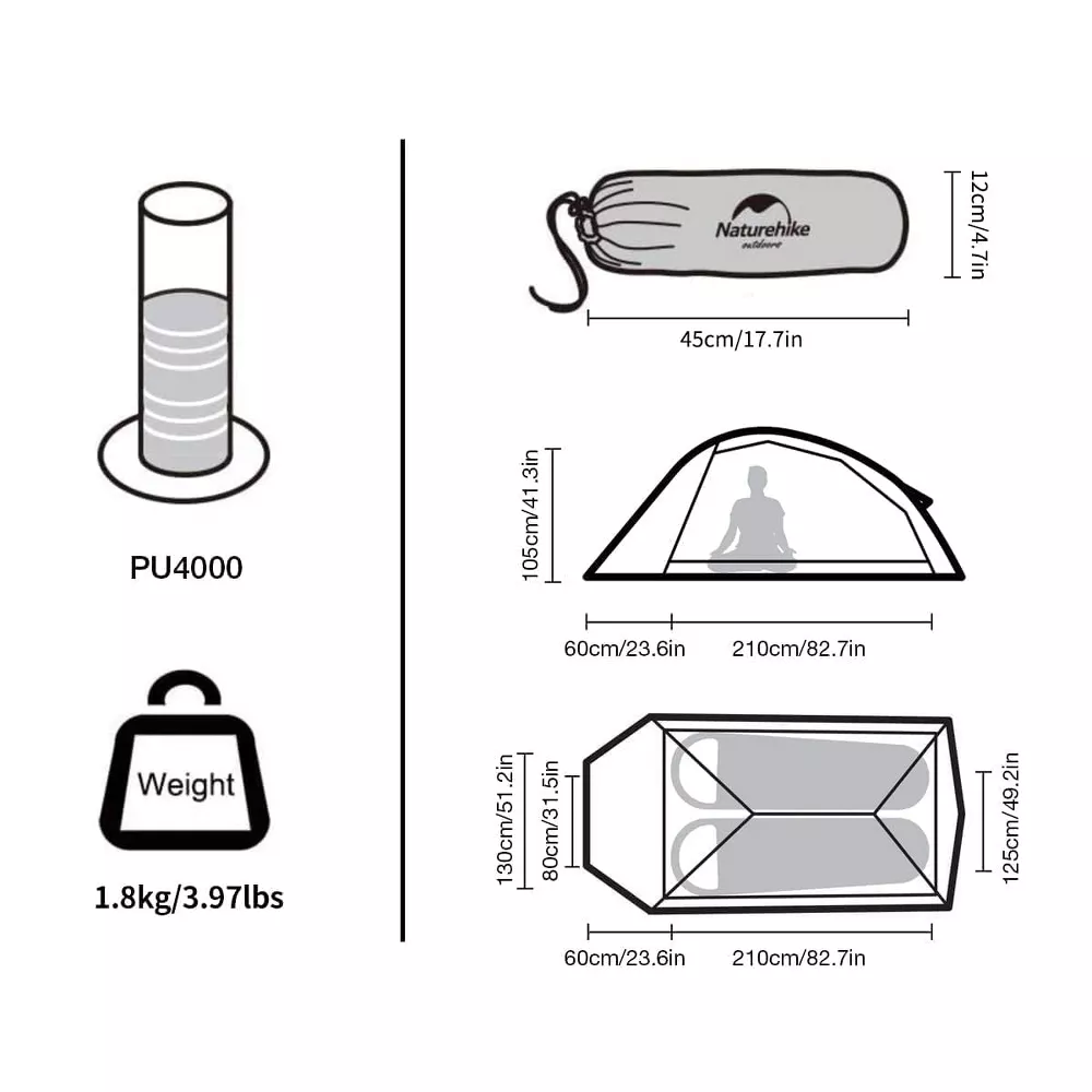 Naturehike Cloud Up Free Standing 2 Person Backpacking Tent Ultralight Nylon Double Layer Camping Tents for Two Person,green