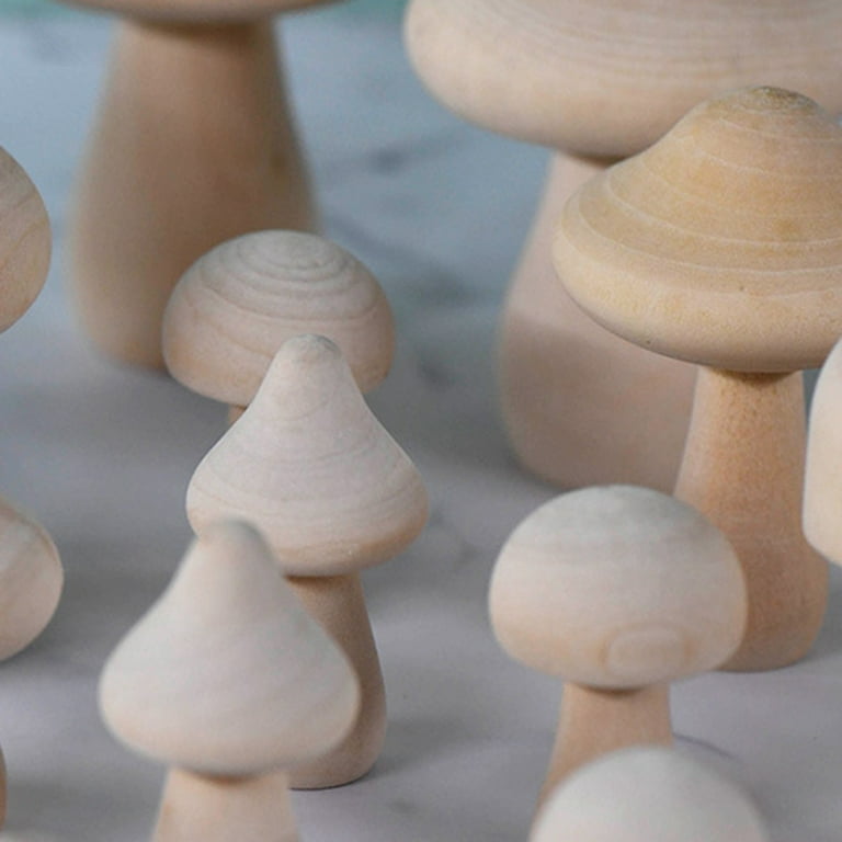 OESSUF 11pcs Wooden Mushroom Set Various Sizes Natural Unfinished Mushrooms Childrens Arts Toy and DIY Crafts