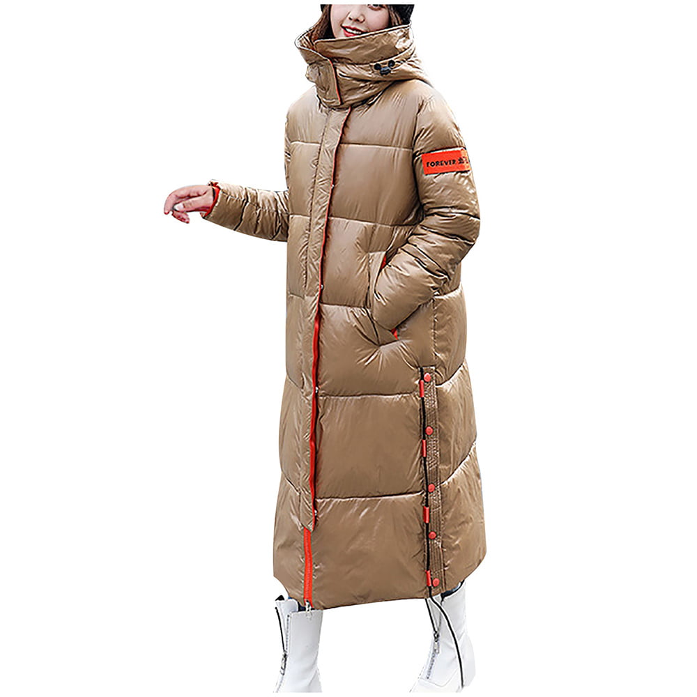 Down Jacket Women Winter Warm Thicken Maxi Puffer Jacket Casual Quilted Hooded Zipper Long Parka Coat Outerwear 