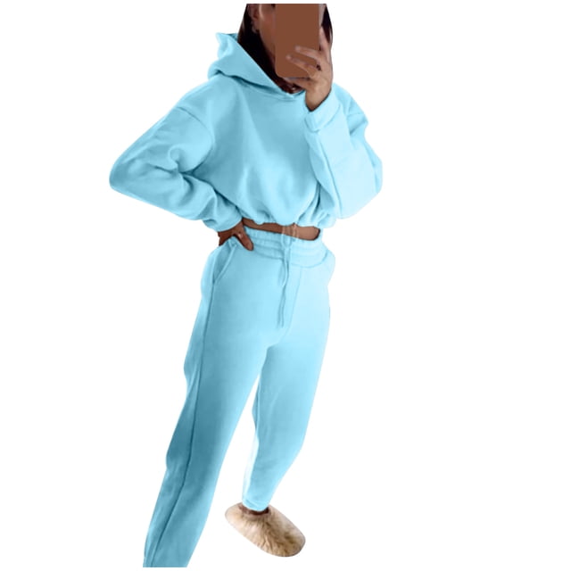 Chándal deportivo informal de mujer con capucha y manga larga en color liso