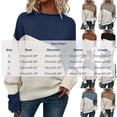thumbnail image 3 of Color Block Knit Women Sweater Navy Cream Ribbed Crewneck Pullover Long Sleeve Loose Fit Top S-XL, 3 of 7