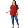 thumbnail image 3 of DARING DIVA Women's Plus Swiss Dots Notched Neck Short Sleeve Blouse 2X Red, 3 of 7