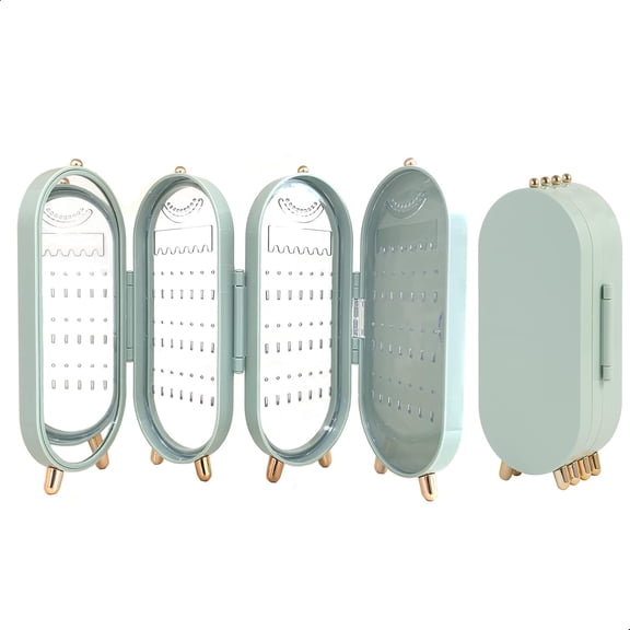 DESIGNICE Foldable Earring Holder Jewelry Organizer Box with Mirror,4-Layer Dustproof Earring Necklace Display Stand Jewelry Box with 153 Holes for Women and Girls,Gifts for Girl (Light Green)