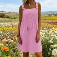 thumbnail image 6 of Women's Linen Romper Dress with Pockets Button Strap Loose Casual Sleeveless Short Bibs Jumper Dress (L, Pink), 6 of 7