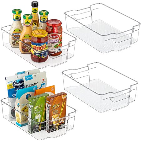 Refrigerator Organizer Bins, 4 Pack Large Clear Plastic Food Storage ...