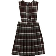 French Toast Big Girls' Plus "Stacy" V-Neck Wide Strap Jumper - burgundy/gray/white *plaid #91*, 18.5