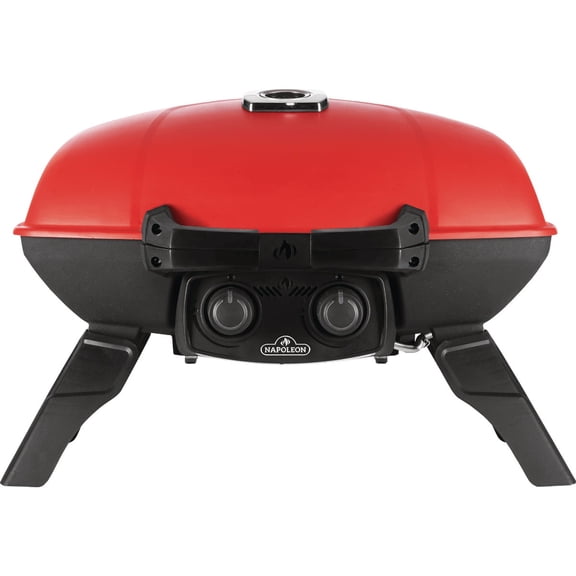 Napoleon TravelQ 285 Portable Propane Gas Grill with Griddle, Red, 2 Burners, Tailgating, Camping, and Small Outdoor Spaces