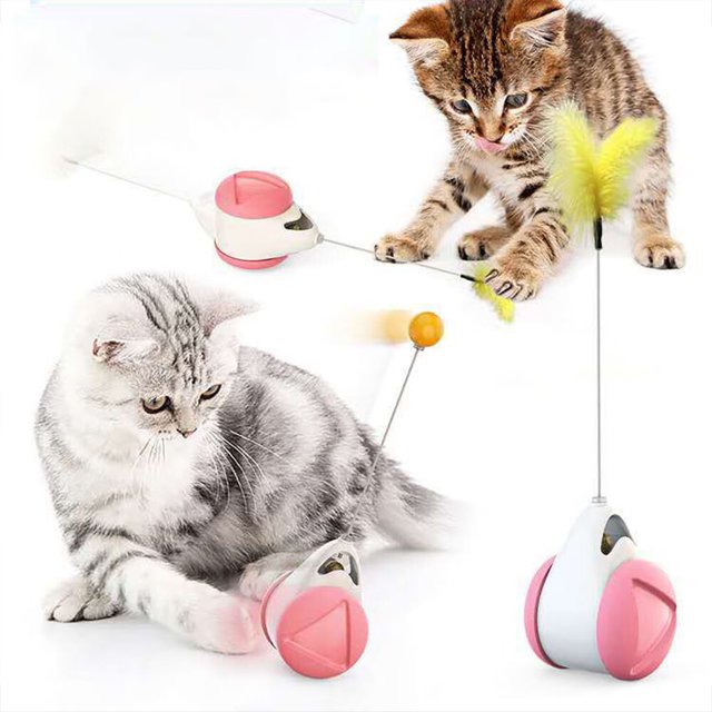 Juguete interactivo rosa para gatos - Balanceo equilibrado - Bola giratoria de 360 grados - Con hierba gatera - Estimula el instinto de caza - Atractivo juguete de entrenamiento para gatos