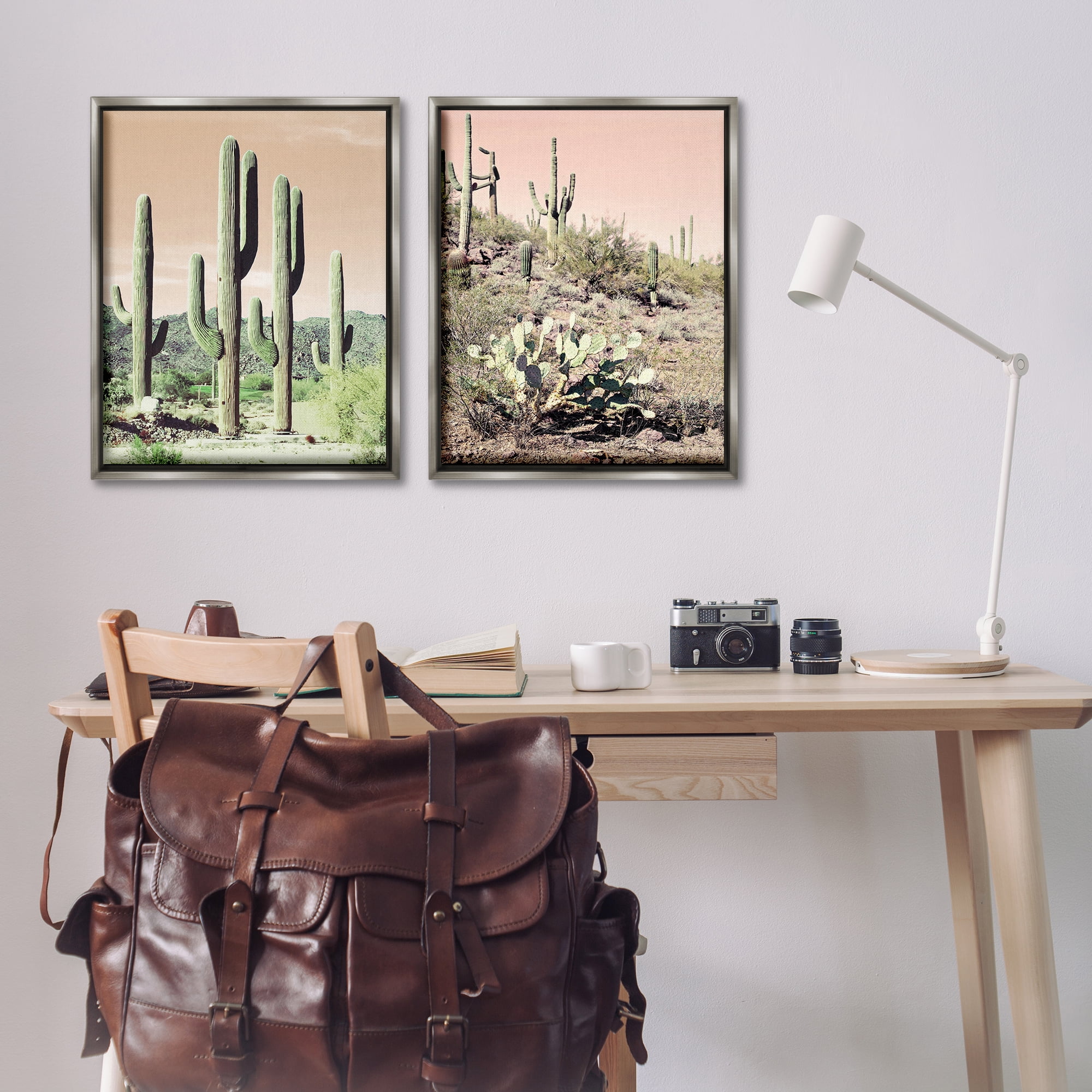 Stupell Industries Saguaro Cactus Desertscape Landscape & Nature Photography Gray Floater Framed Canvas Art Print Wall Art, 31 x 25, Set of 2
