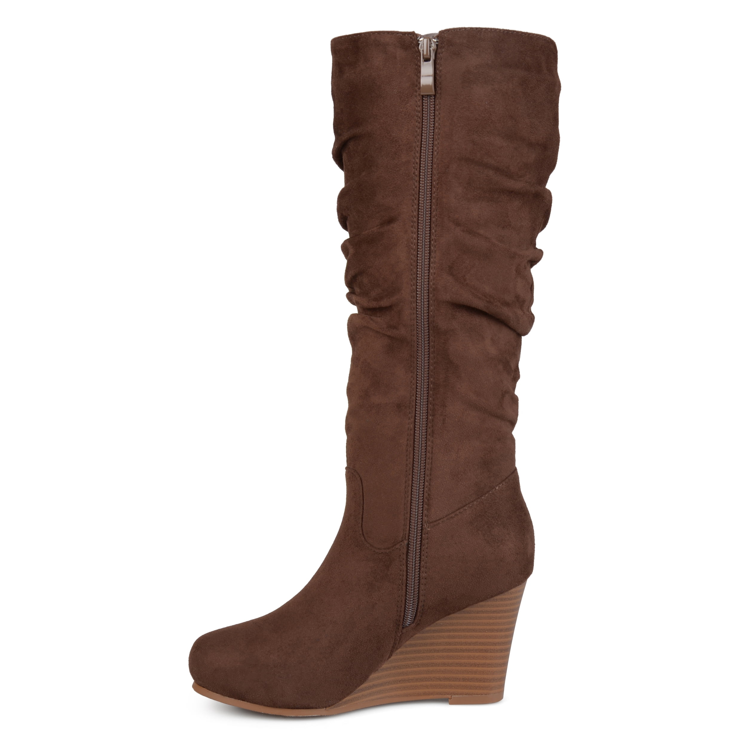 Womens Slouchy Faux Suede Mid-calf Wedge Boots