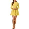 thumbnail image 2 of INSPIRE CHIC Women's Swiss Dots Ruffle Collar Keyhole Back Tiered Dress Yellow M, 2 of 6