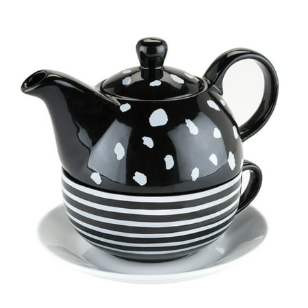 Ceramic Teapot, Addison Black And White Chinese Small Cute Tea Set For