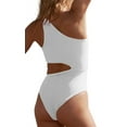 thumbnail image 2 of Langwyqu Solid Color Women One Shoulder Hollow-Out Swimsuit Bathing Suit, 2 of 4