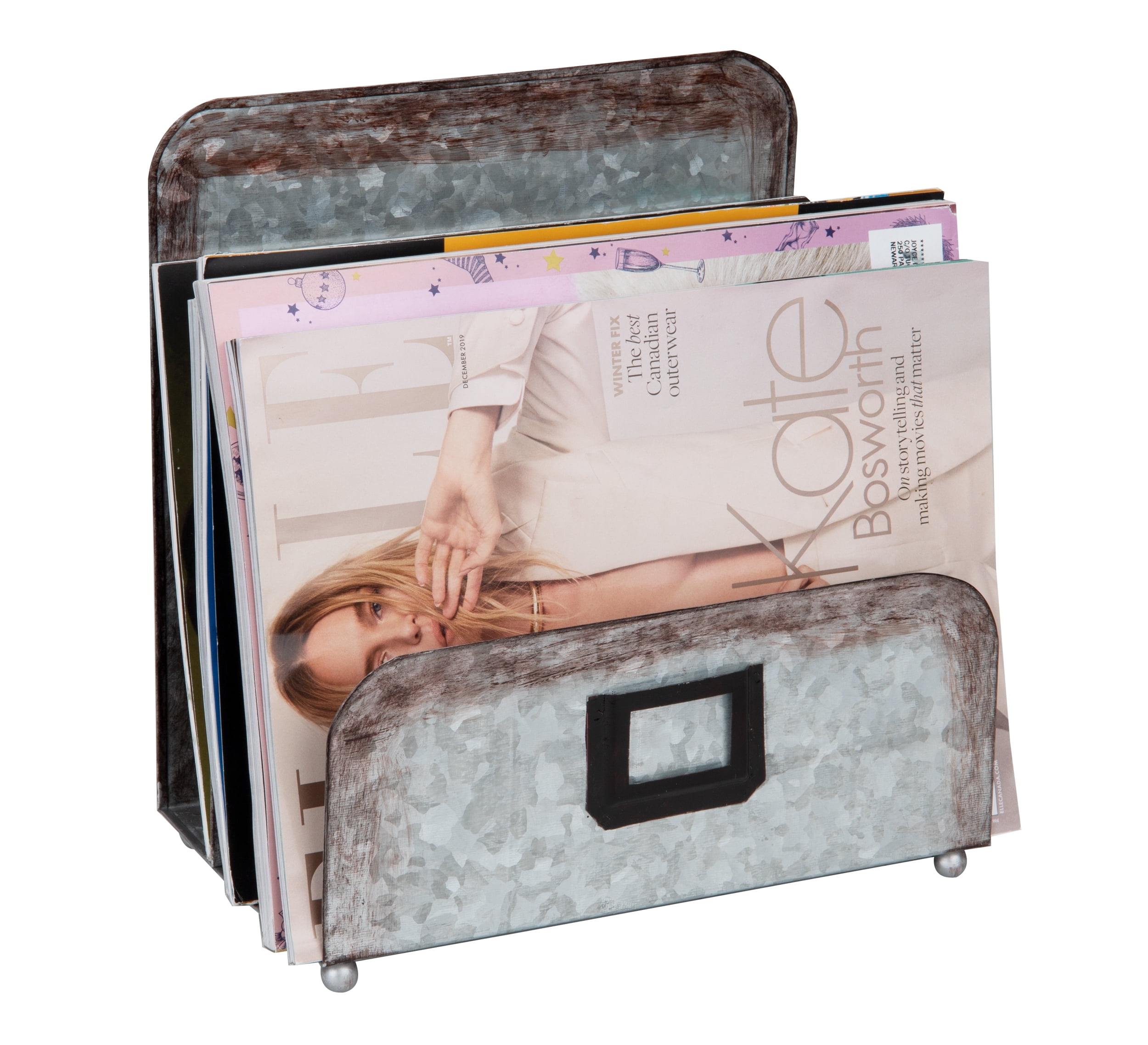 Mind Reader 3-Section Galvanized Metal Magazine Holder, Silver