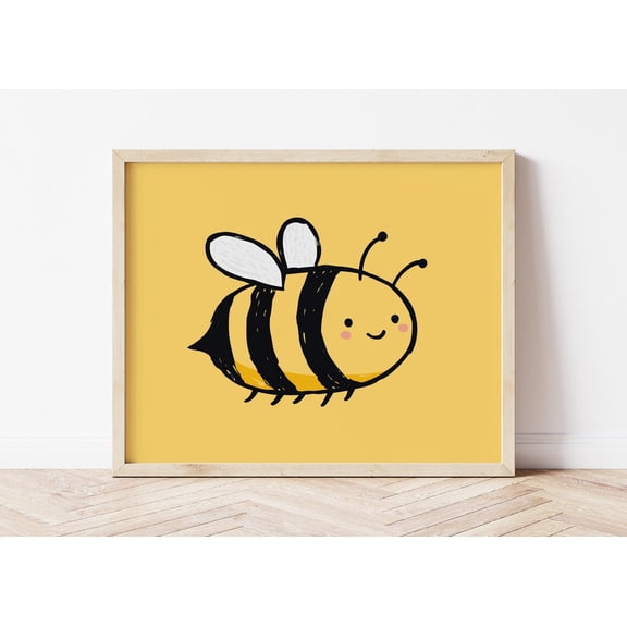 Bumble Bee Nursery Poster: Playroom Insect Wall Art, Unframed Canvas Size 24x36
