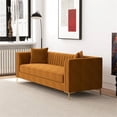 thumbnail image 4 of Pemberly Row Velvet Upholstered  Square Arm Couch in Cognac Tan, 4 of 6