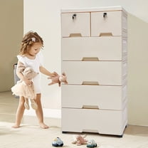 Miumaeov Plastic Drawers Storage Cabinet with 6 Drawers and Wheels Kids Dresser Space Saving Closet Drawer Tall Dresser Organizer for Clothes Bedroom Furniture