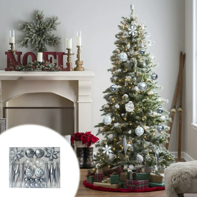 Xihbxyly Bolas Navideñas, 40 Adornos Colgantes Galvanizados, Elegantes Diseños En Dorado, Rojo, Azul y Plateado, Decoración Navideña Versátil, Perfectas para Bodas y Fiestas de Navidad, Tamaño 29,5 X