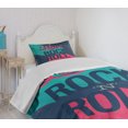 thumbnail image 4 of Ambesonne Rock Music Quilted Bedspread Set 2 Pcs, I Love Rock 'n' Roll, Twin Size, Dark Coral Turquoise, 4 of 6