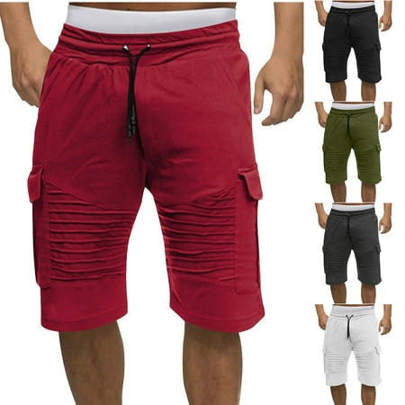 DDAPJ pyju Mens Cargo Sweat Shorts Drawstring Elastic Waist Casual Athletic Shorts Workout Lightweight Stretch Gym Jogger Shorts with Multi Pockets Prime Sales White S