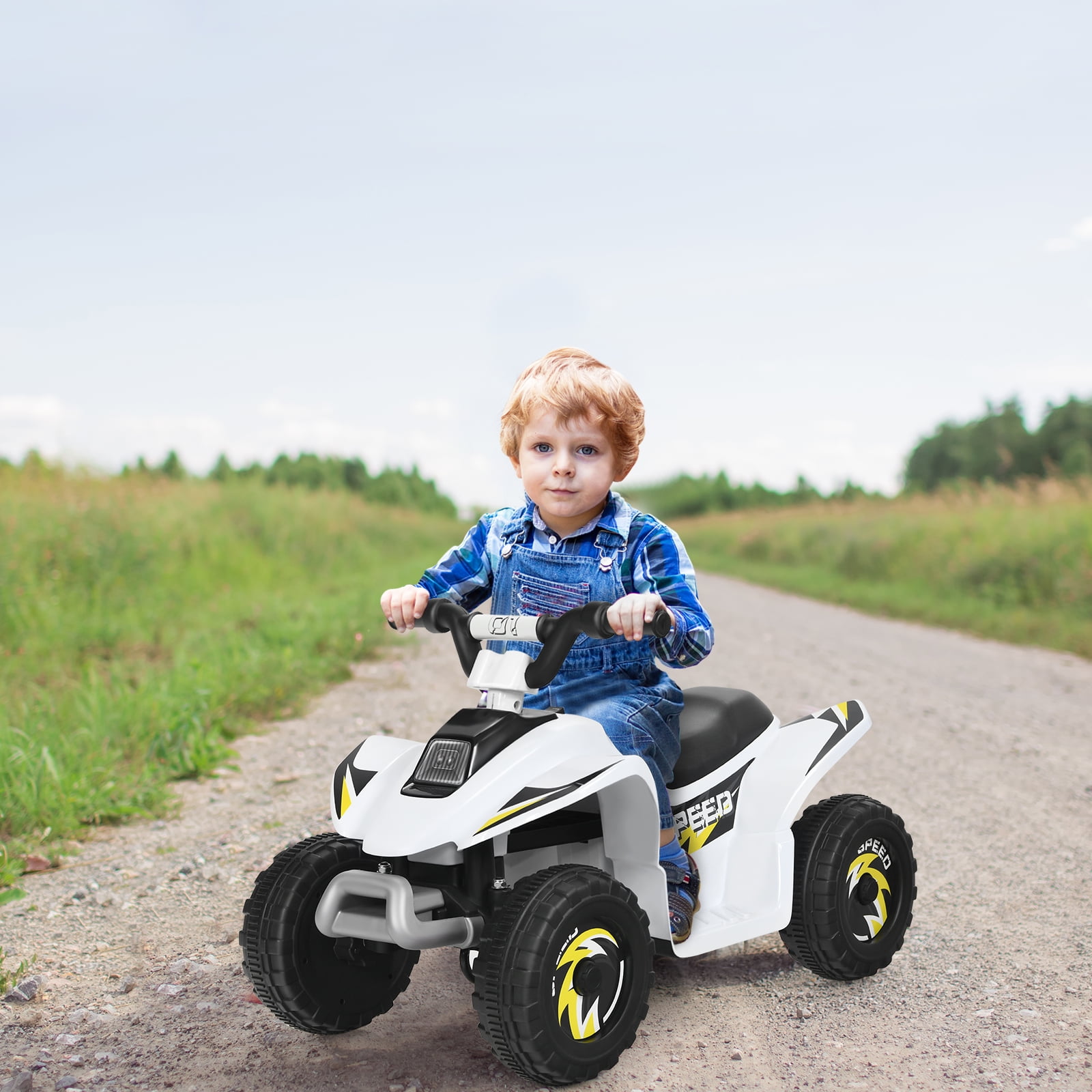 Infans 6V Kids Electric Quad ATV 4 Wheels Ride On Toy Toddlers Forward&Reverse White