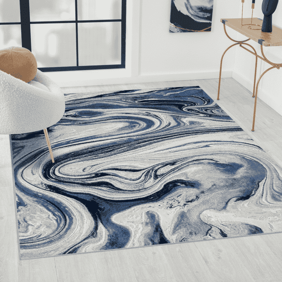 Luxe Weavers Modern Abstract Marble Swirl Blue 8x10 Area Rug Living Room Carpet