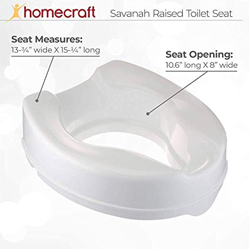 Homecraft Savanah Raised Toilet Seat with Lid, 4" High Elevated Toilet