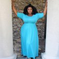 thumbnail image 6 of Yokua Plus Size Half Sleeves Women Solid High Waist Pleated Maxi Dress with Pockets, 6 of 20