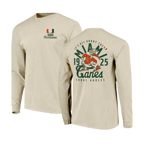 Men's Natural Miami Hurricanes Comfort Colors Mascot Overlay Long Sleeve T-Shirt