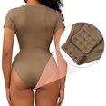 thumbnail image 2 of LELINTA Women's Short Sleeve Bodysuit Seamless Ribbed Triangle T-shirt Tops Basic Shapewear Jumpsuit Leotard, 2 of 8