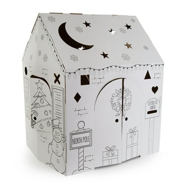 Easy Playhouse Holiday Cottage - Kids Indoor Art & Craft, Color & Decorate Festive North Pole Cardboard Fort, 32" x 26.5" x 40.5", Made in USA, for Ages 3 