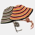thumbnail image 2 of CoCopeaunts Striped Knitted Bucket Hats For Women Hollow Knitted Fisherman Hat Female Hand Crochet Sun Caps Outdoor Beach Panama Hats Gorros, 2 of 6