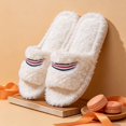 thumbnail image 3 of BOERTEU Women Striped Embroidered Fuzzy Open Toe House Slippers, 3 of 6