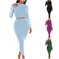 thumbnail image 7 of Lovskoo Womens 2 Piece Outfits Sweater Dresses Set Midi Skirt Sets Long Sleeve Crop Top Bodycon Ribbed Knit Dress 2025 Spring Fall Clothes Black, 7 of 7