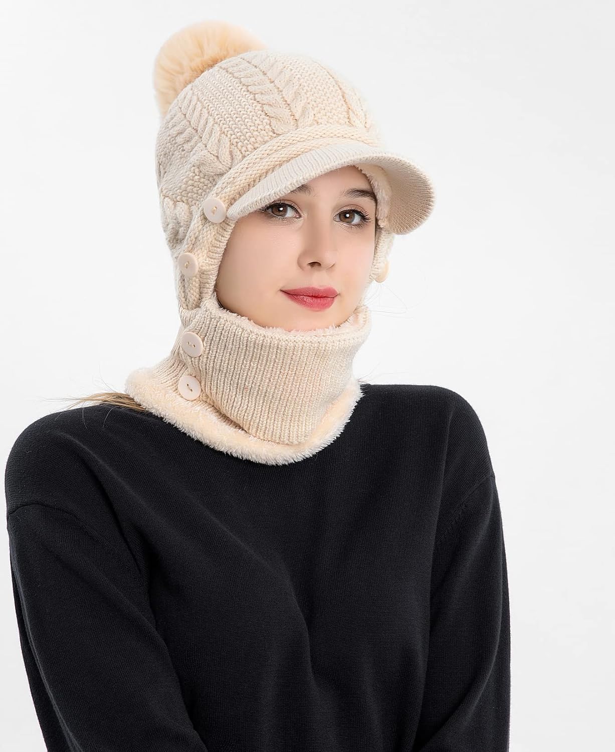 Zhengup Women Winter One Piece Beanie Hat Slouchy Fleece Balaclavas Face Mask Neck Scarf Set Earmuff Ski Snow Knit Hats
