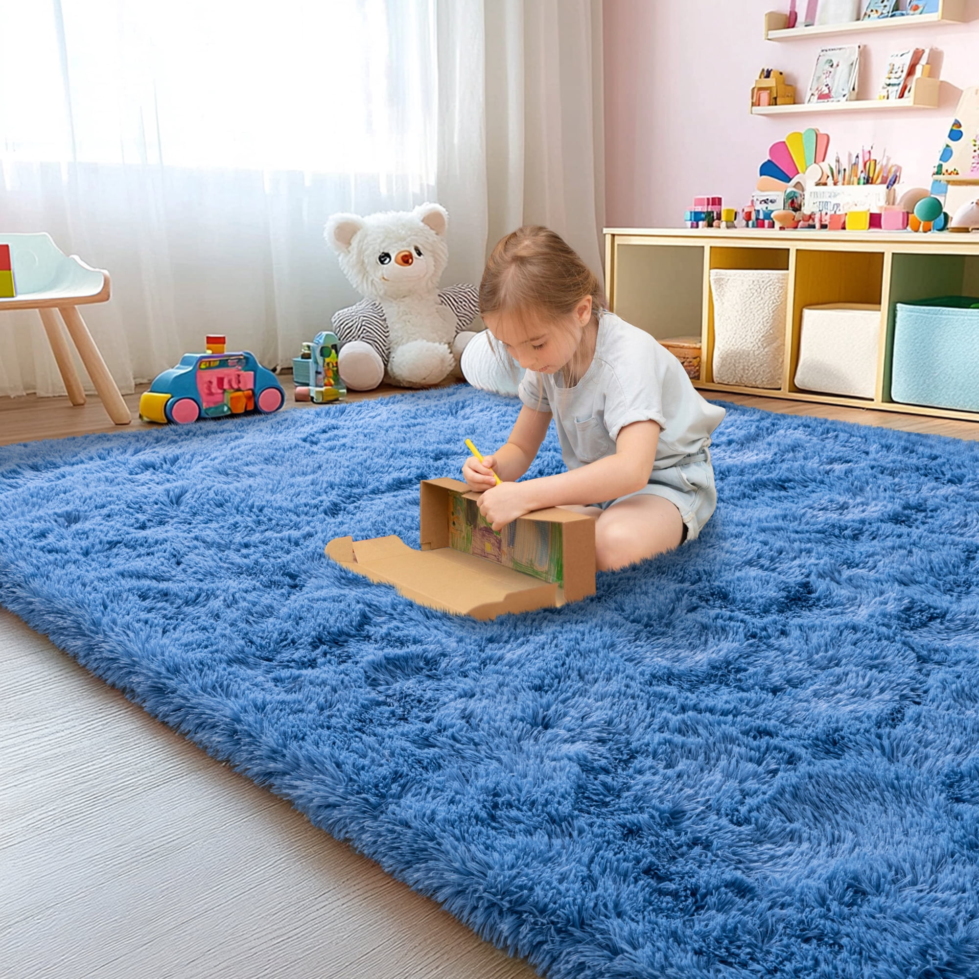 ZENELESS Super Soft Fluffy Rug for Bedroom,6x9 Cobalt Blue Anti-Skid Plush Floor Carpet for Living Room Home Decor