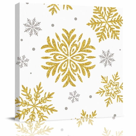 Wall Art Prints Christmas Framed Canvas Prints for Bedroom Living Room Bathroom Office Winter Xmas Yellow Snowflakes Textured Gallery Wrap Wall Art Poster for Gifts Home Decor 16 x16