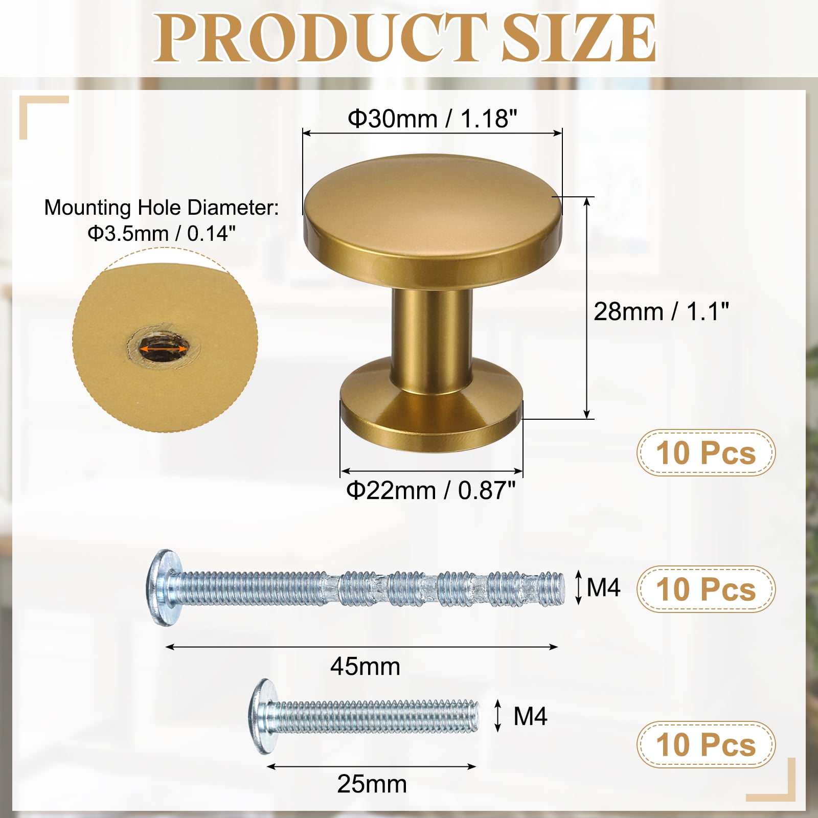Cabinet Knobs, 10Pcs 1-1/5" (30mm) Zinc Alloy Round Solid Dresser Drawer Knobs for Modern Kitchen Cabinet Pull Handles Metal Hardware, Champagne Copper