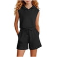 thumbnail image 2 of SGFCWSX Girls 2 Piece Outfits Hooded Sleeveless Top and Shorts Set Summer Casual Athletic Clothes with Pockets Black Size 12, 2 of 5