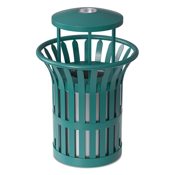 Esheno Outdoor Trash Can Commercial 60L Heavy Duty Metal Slatted with Liner All Weather Resistant for Park Street Patio Green