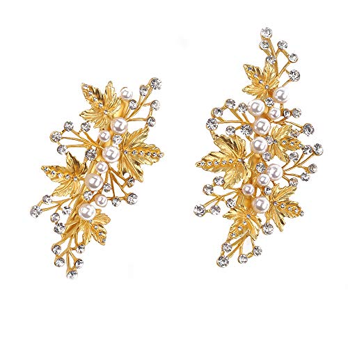 Missgrace Bridal Crystal Leaf Rose Gold Hair Pins Women Crystal