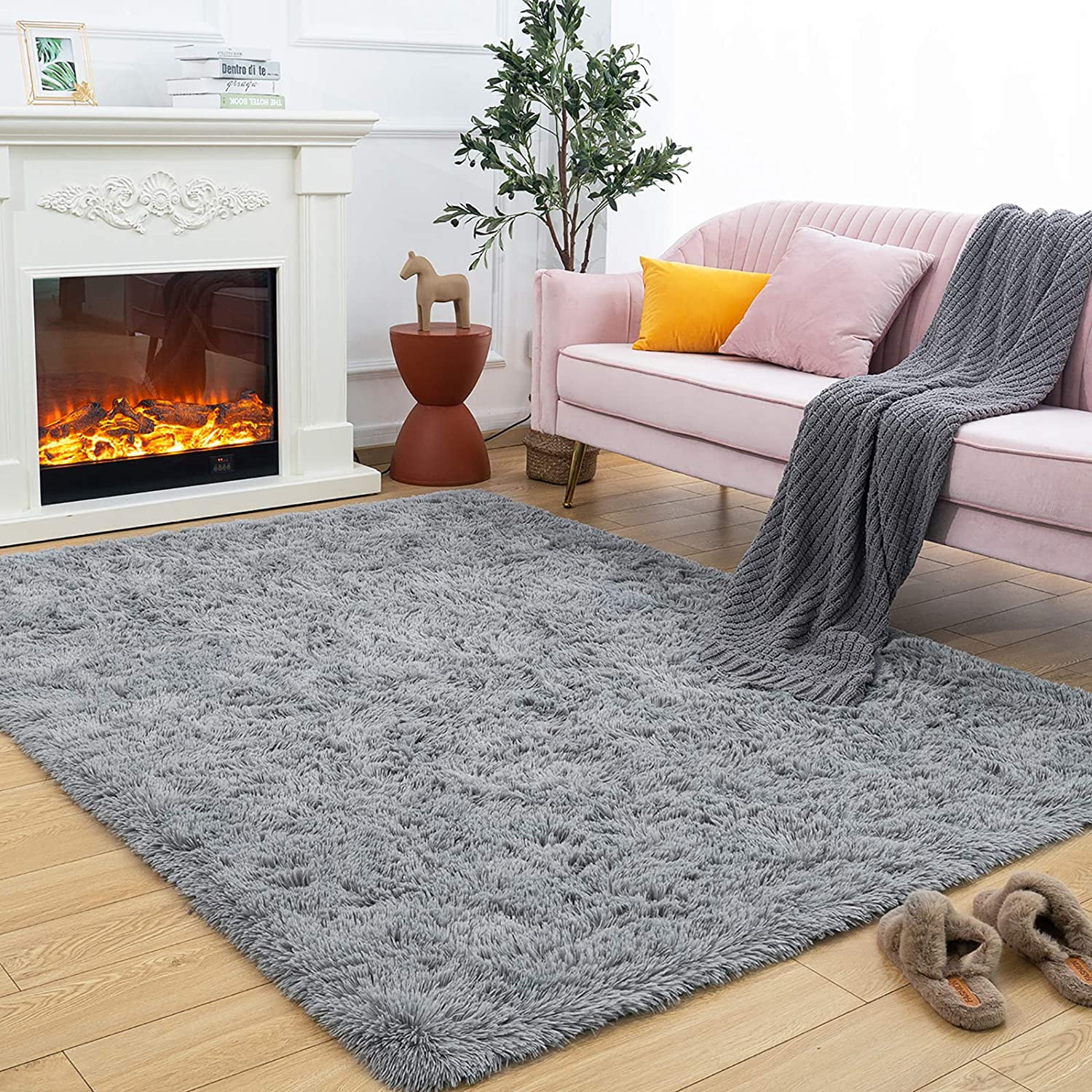 Arte ESPINA SHAGGY RUG Fur Look Soft Cosy Lounge Anthracite 