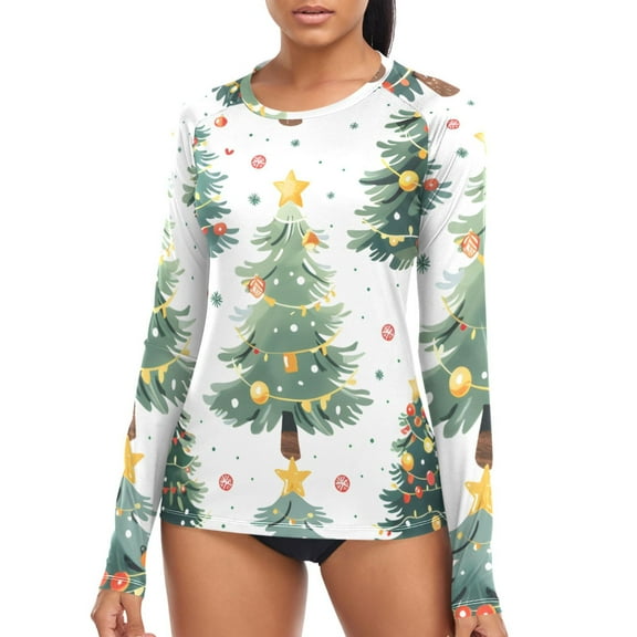 joogoo Womens UPF 50  Sun Shirts Christmas Tree Pattern Long Sleeve UV Protection Rash Guard Tops S